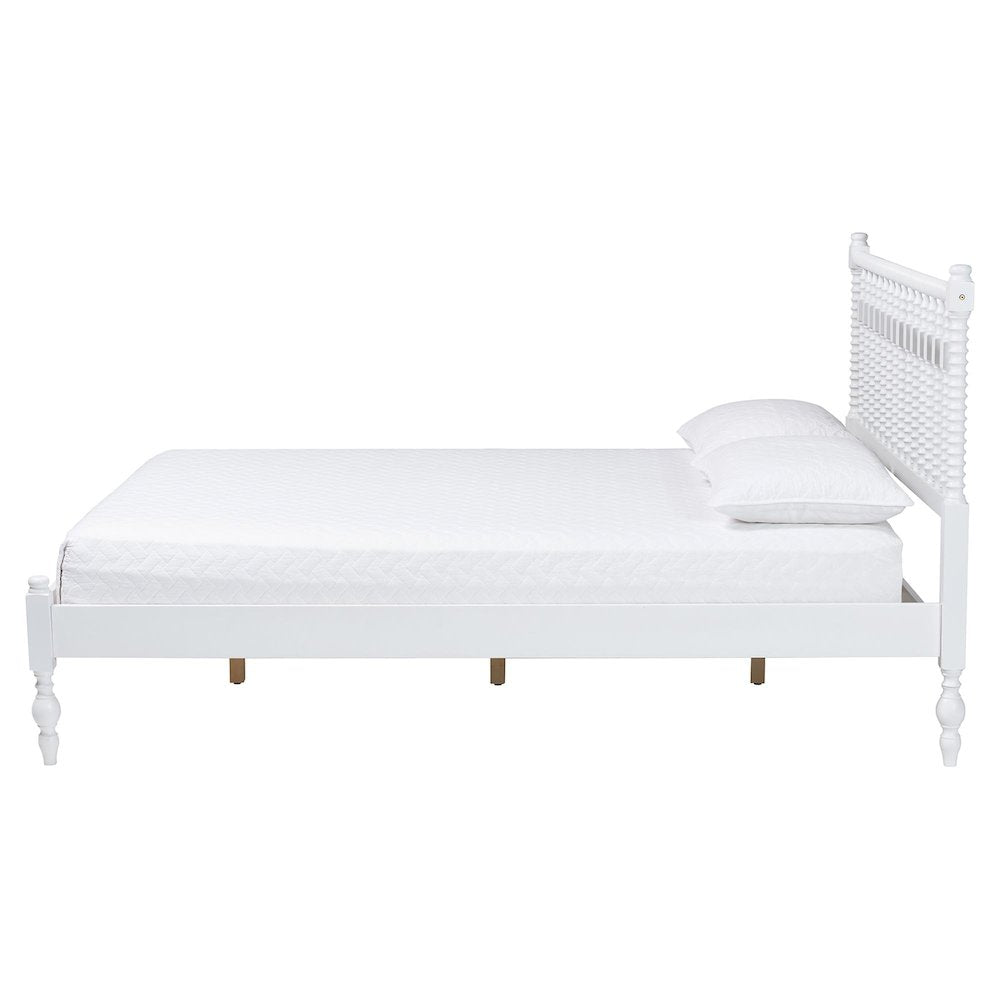 Platform Bed - Turned Bed Frame with Headboard and Sculpted Legs, White, Full