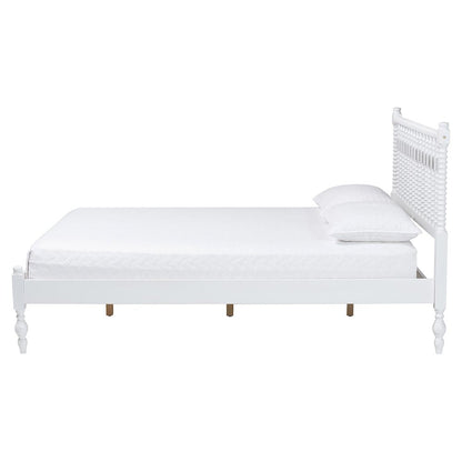 Platform Bed - Turned Bed Frame with Headboard and Sculpted Legs, White, Full