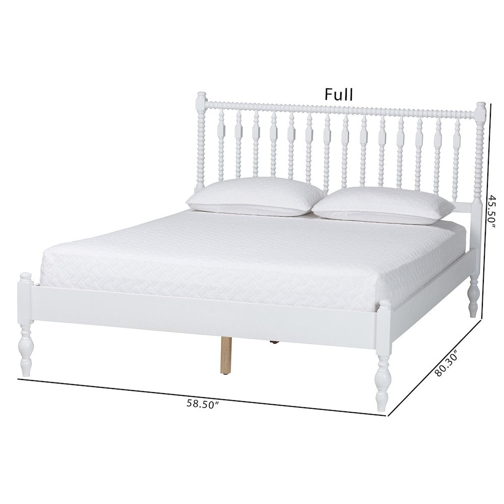 Platform Bed - Turned Bed Frame with Headboard and Sculpted Legs, White, Full