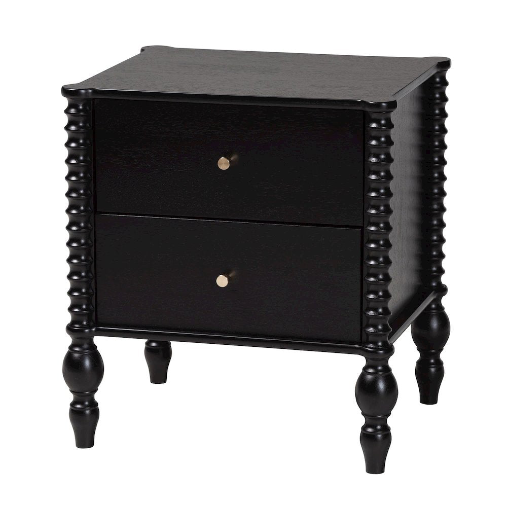 Nightstand - 2-Drawer Bedside Table with Turned Accents for Bedroom, Black