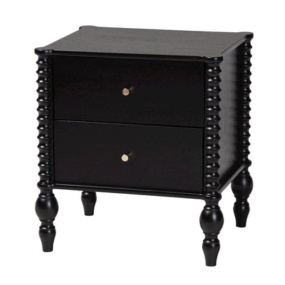 Nightstand - 2-Drawer Bedside Table with Turned Accents for Bedroom, Black