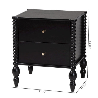 Nightstand - 2-Drawer Bedside Table with Turned Accents for Bedroom, Black