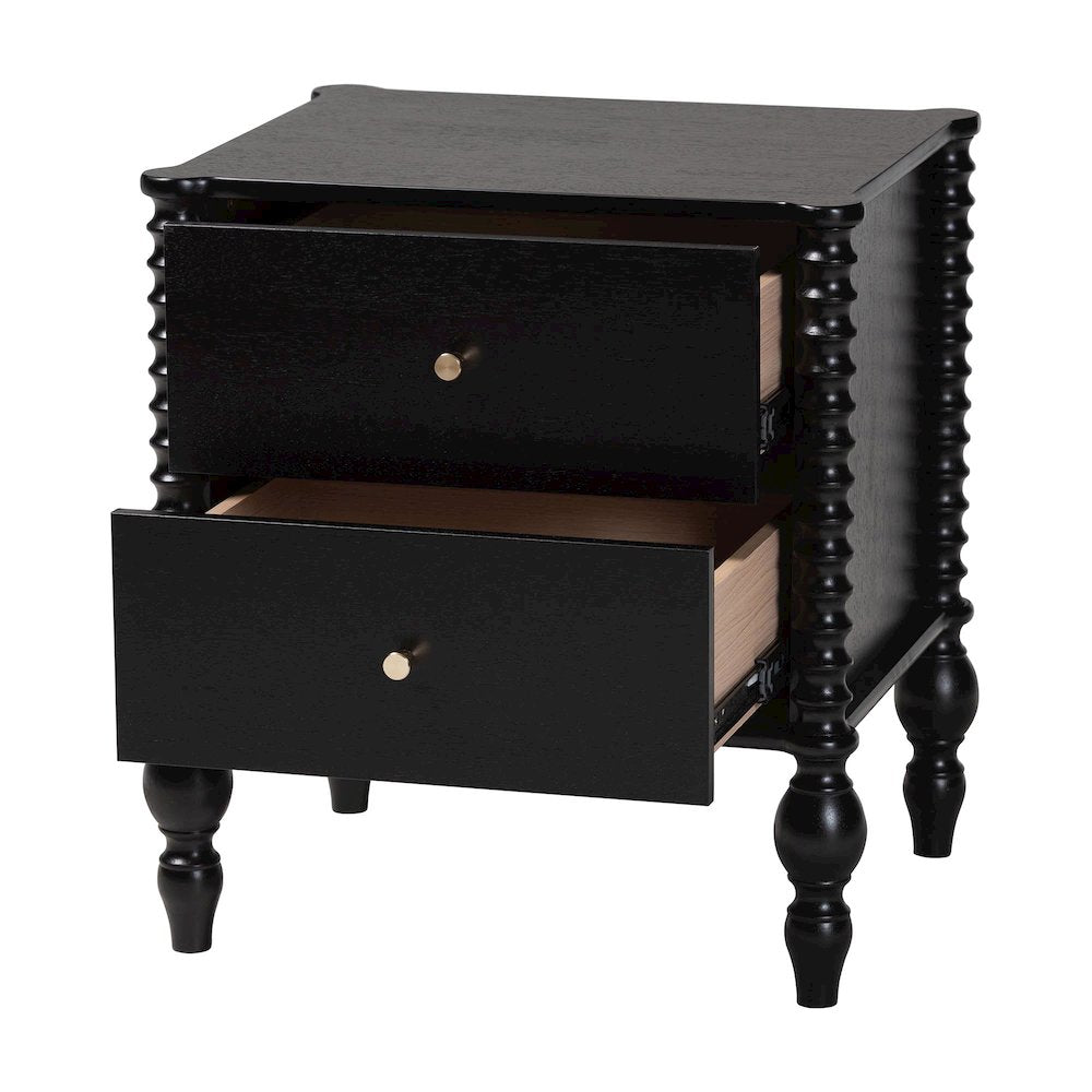 Nightstand - 2-Drawer Bedside Table with Turned Accents for Bedroom, Black
