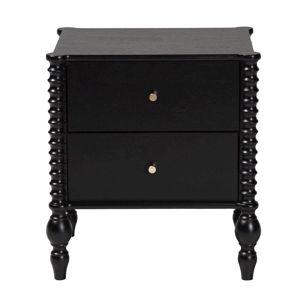 Nightstand - 2-Drawer Bedside Table with Turned Accents for Bedroom, Black