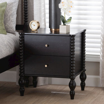 Nightstand - 2-Drawer Bedside Table with Turned Accents for Bedroom, Black