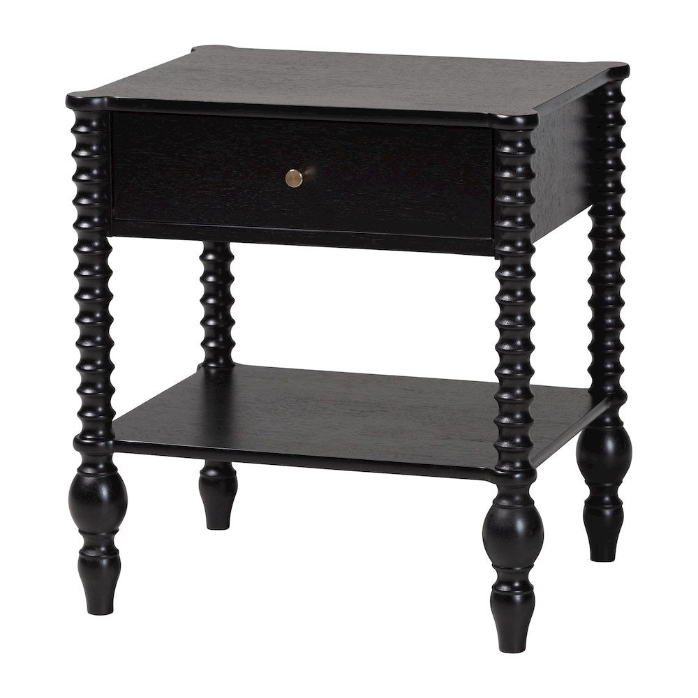 Nightstand - 1-Drawer Bedside Table with Open Shelf Storage, Black