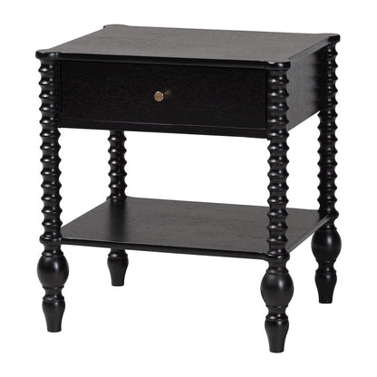 Nightstand - 1-Drawer Bedside Table with Open Shelf Storage, Black