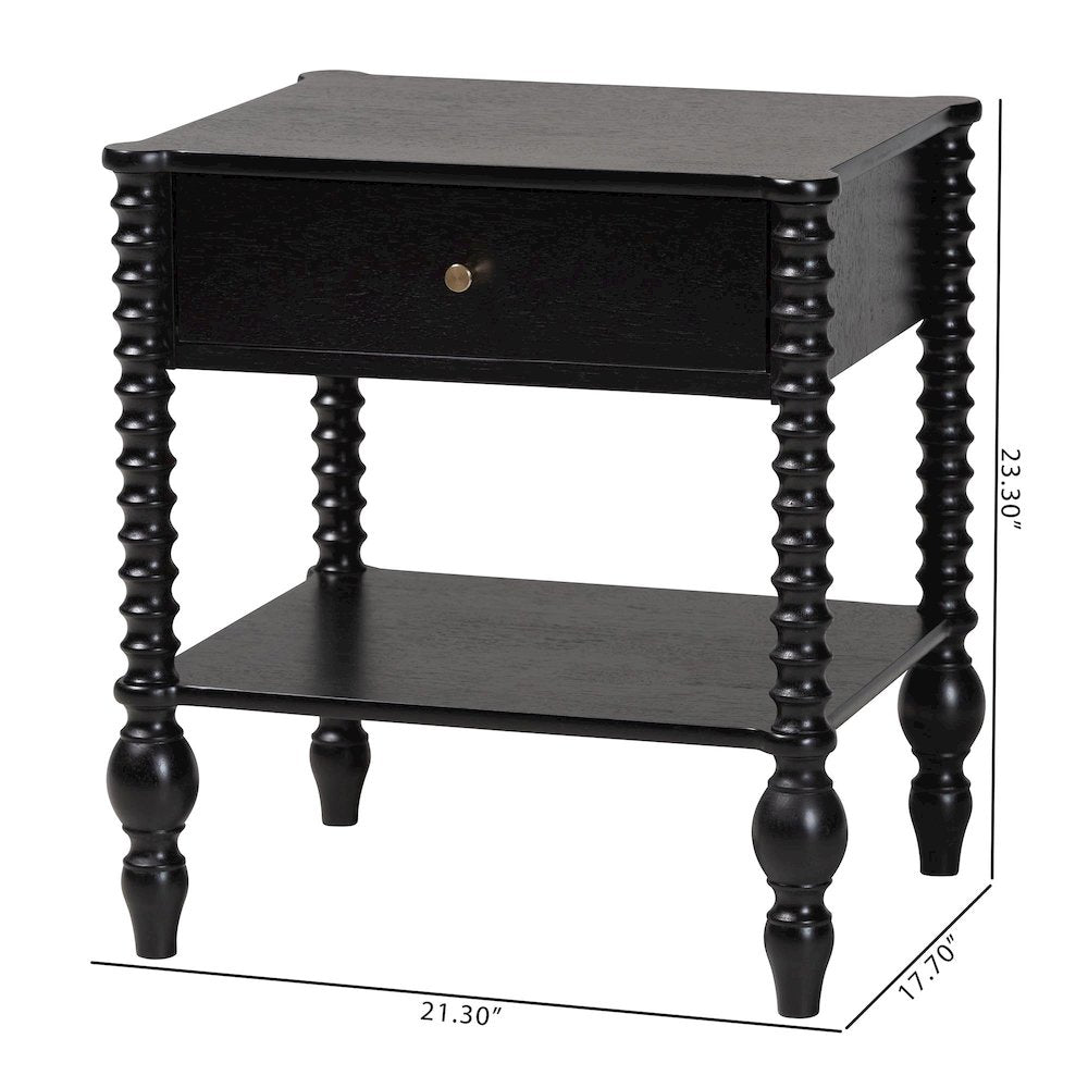 Nightstand - 1-Drawer Bedside Table with Open Shelf Storage, Black