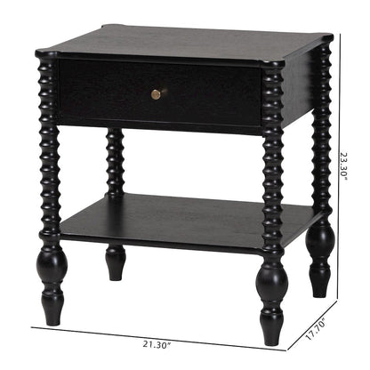 Nightstand - 1-Drawer Bedside Table with Open Shelf Storage, Black