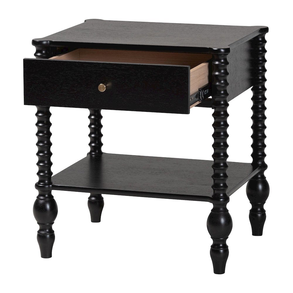 Nightstand - 1-Drawer Bedside Table with Open Shelf Storage, Black