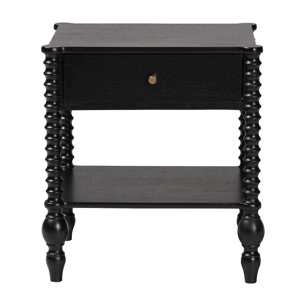 Nightstand - 1-Drawer Bedside Table with Open Shelf Storage, Black
