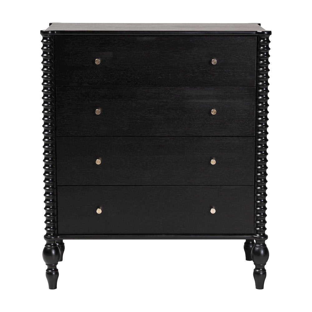 Chest - 4-Drawer Vertical Cabinet with Turned Accents for Bedroom, Black
