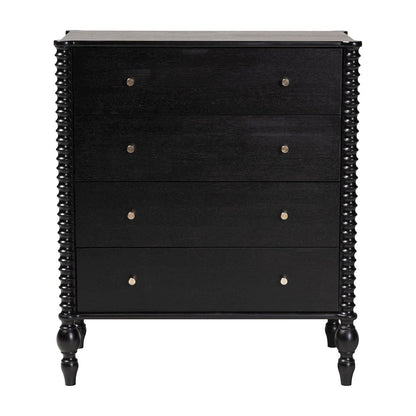 Chest - 4-Drawer Vertical Cabinet with Turned Accents for Bedroom, Black