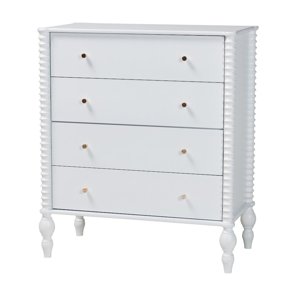 Chest - 4-Drawer Vertical Cabinet with Turned Accents for Bedroom, White