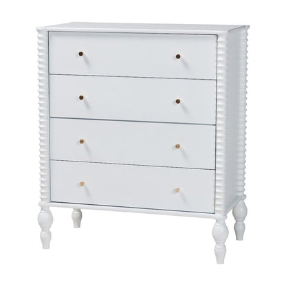 Chest - 4-Drawer Vertical Cabinet with Turned Accents for Bedroom, White