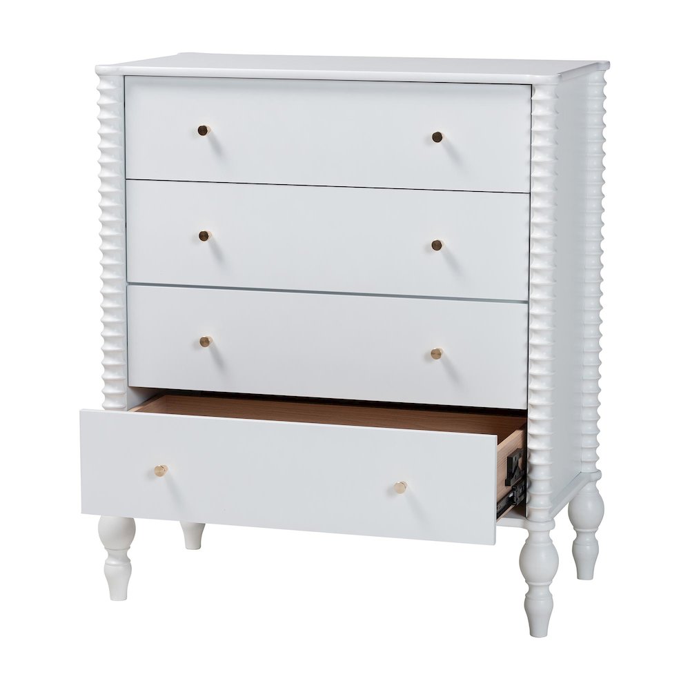 Chest - 4-Drawer Vertical Cabinet with Turned Accents for Bedroom, White