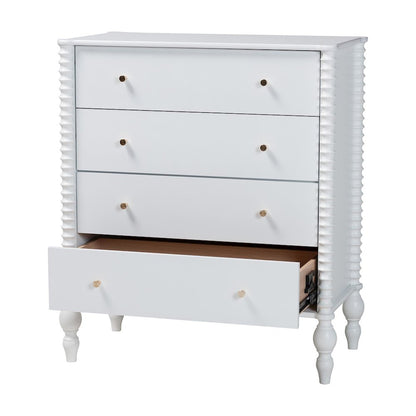 Chest - 4-Drawer Vertical Cabinet with Turned Accents for Bedroom, White