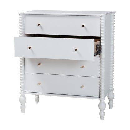 Chest - 4-Drawer Vertical Cabinet with Turned Accents for Bedroom, White