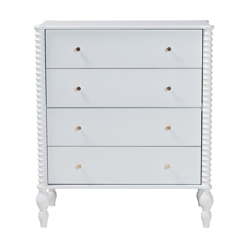 Chest - 4-Drawer Vertical Cabinet with Turned Accents for Bedroom, White