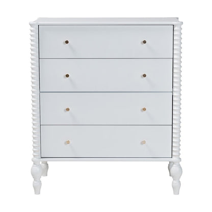 Chest - 4-Drawer Vertical Cabinet with Turned Accents for Bedroom, White