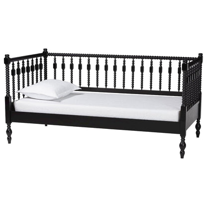Daybed - Turned Sofa Bed with Spoked Frame Border, Black, Twin