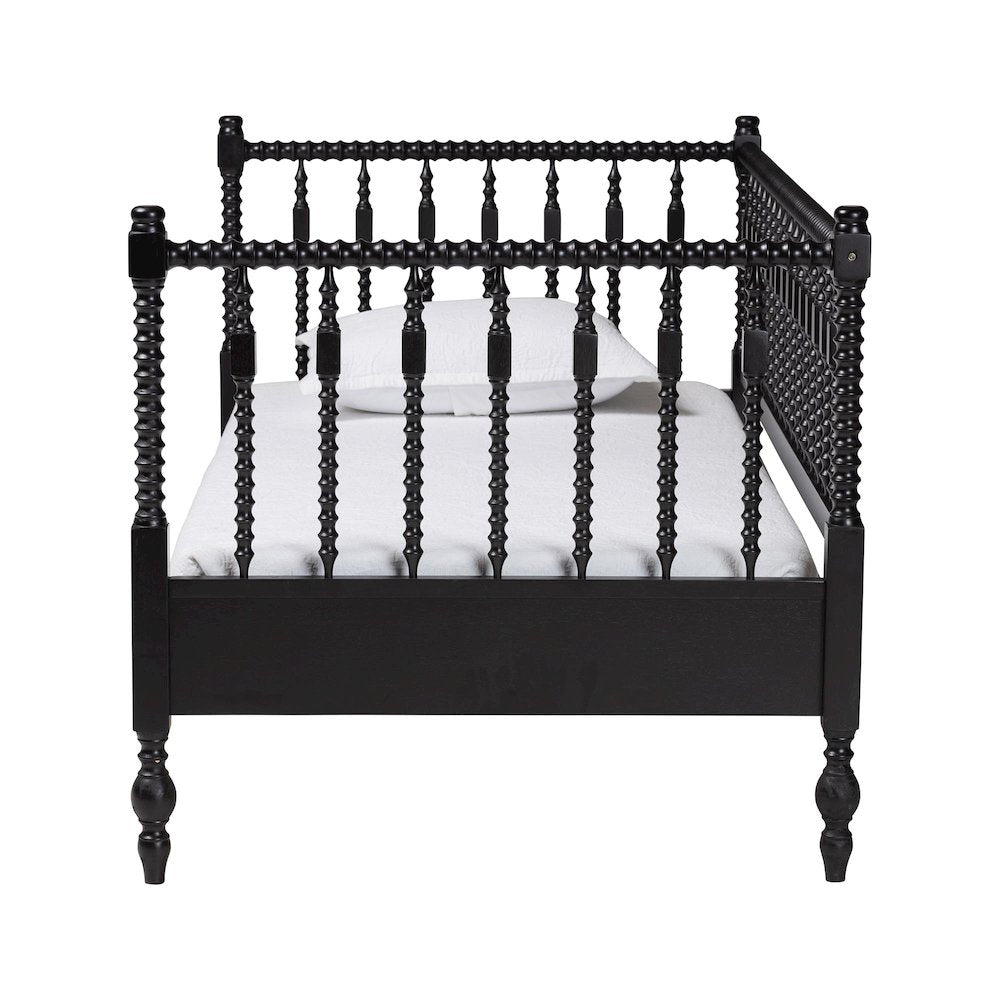 Daybed - Turned Sofa Bed with Spoked Frame Border, Black, Twin