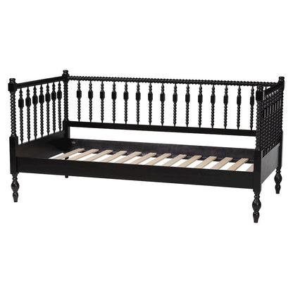 Daybed - Turned Sofa Bed with Spoked Frame Border, Black, Twin