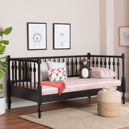 Daybed - Turned Sofa Bed with Spoked Frame Border, Black, Twin