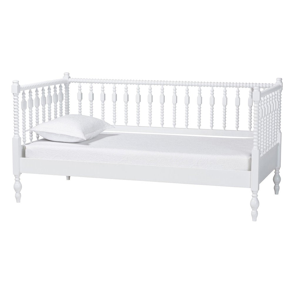 Daybed - Turned Sofa Bed with Spoked Frame Border, White, Twin