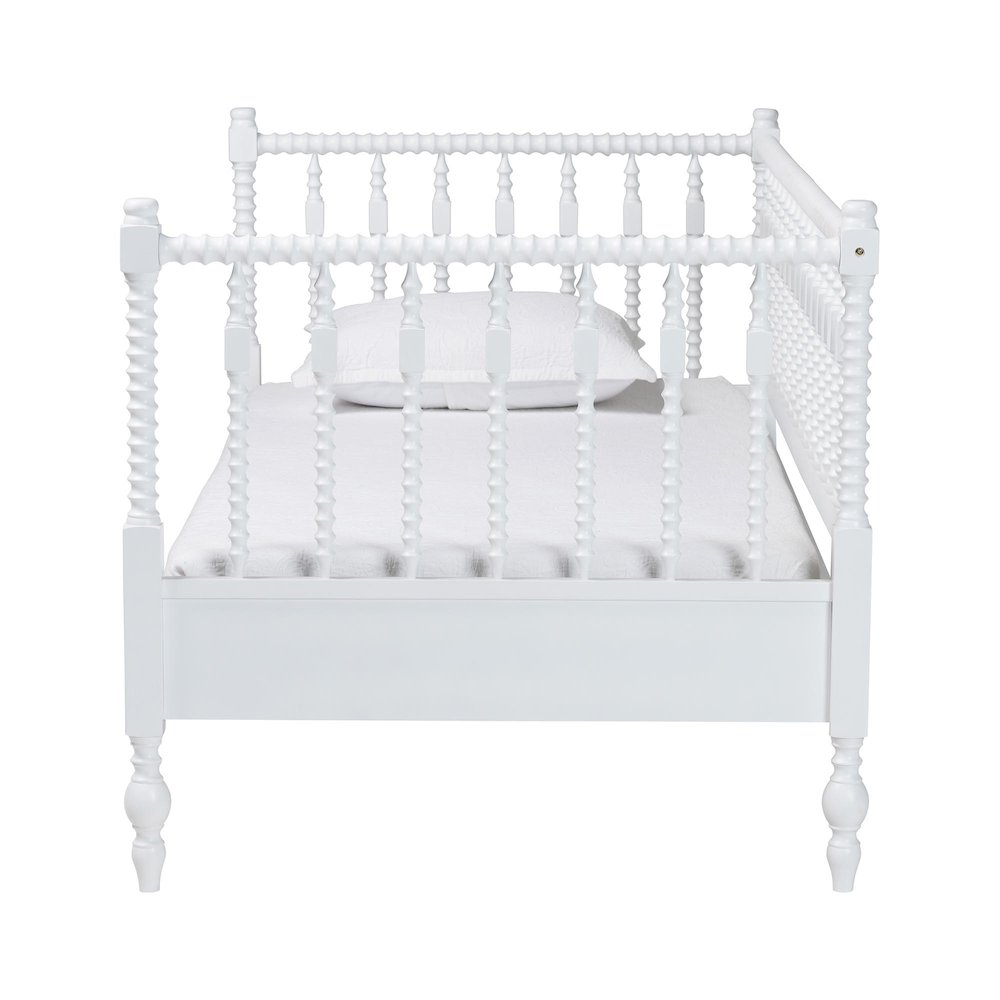 Daybed - Turned Sofa Bed with Spoked Frame Border, White, Twin