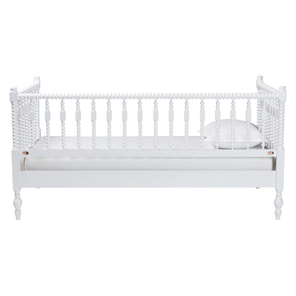 Daybed - Turned Sofa Bed with Spoked Frame Border, White, Twin