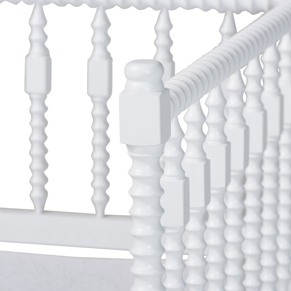Daybed - Turned Sofa Bed with Spoked Frame Border, White, Twin