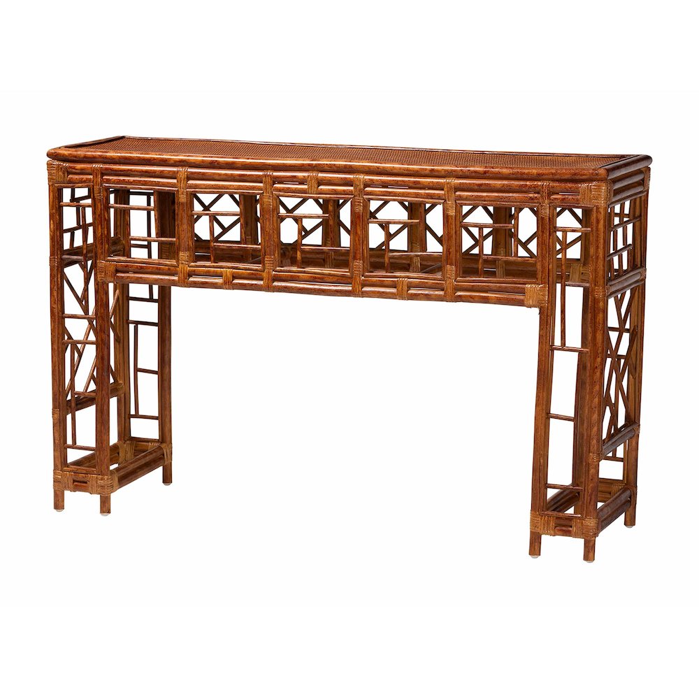 Wahid Marbled Tortoise Natural Rattan Console Table