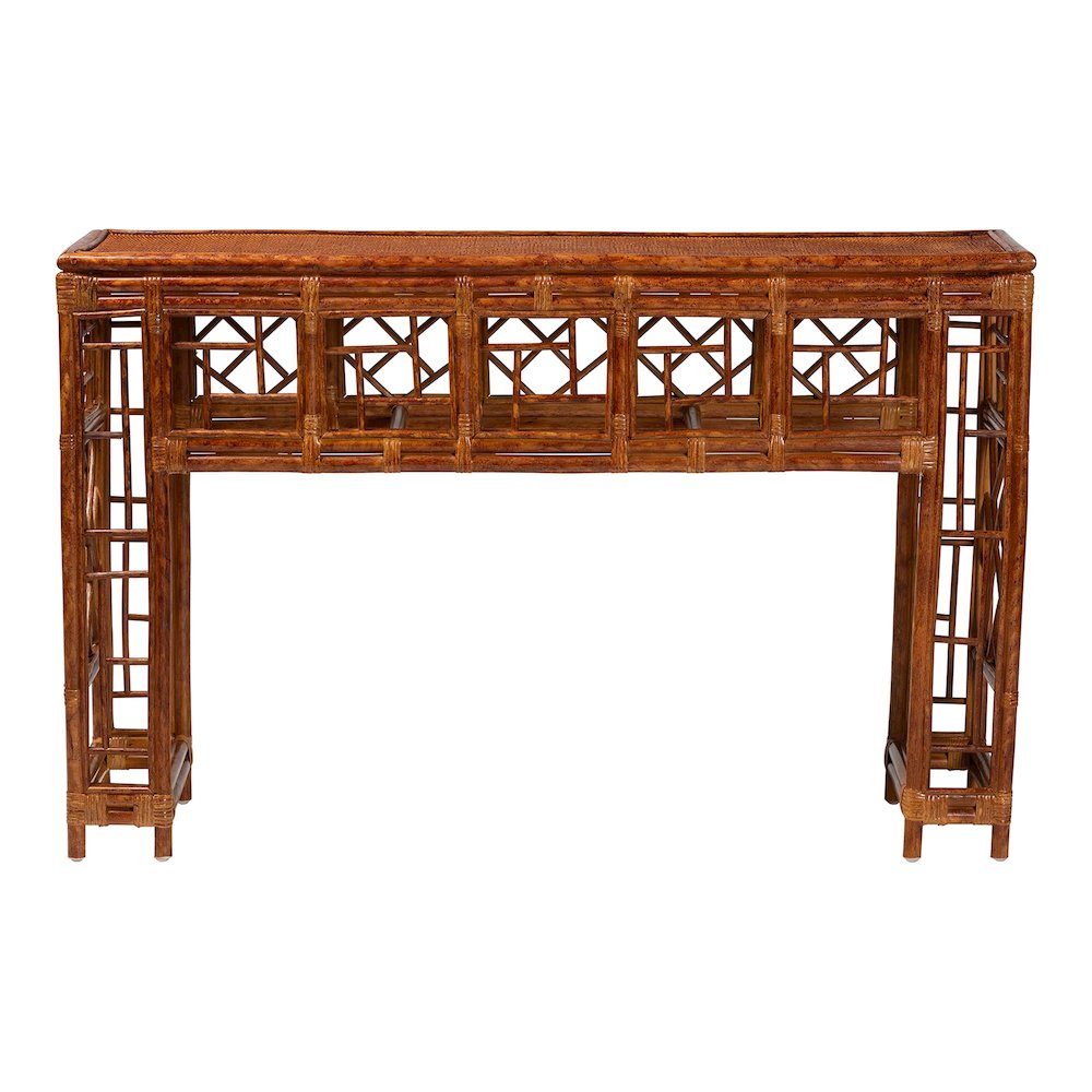 Wahid Marbled Tortoise Natural Rattan Console Table