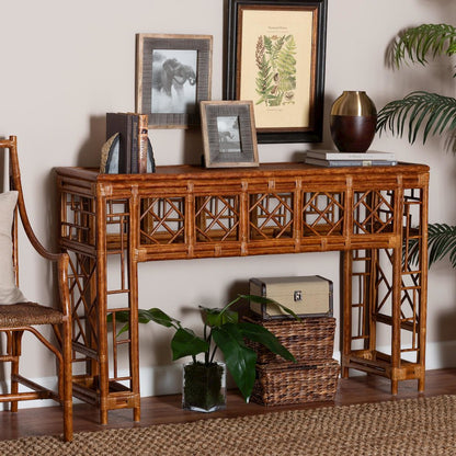 Wahid Marbled Tortoise Natural Rattan Console Table