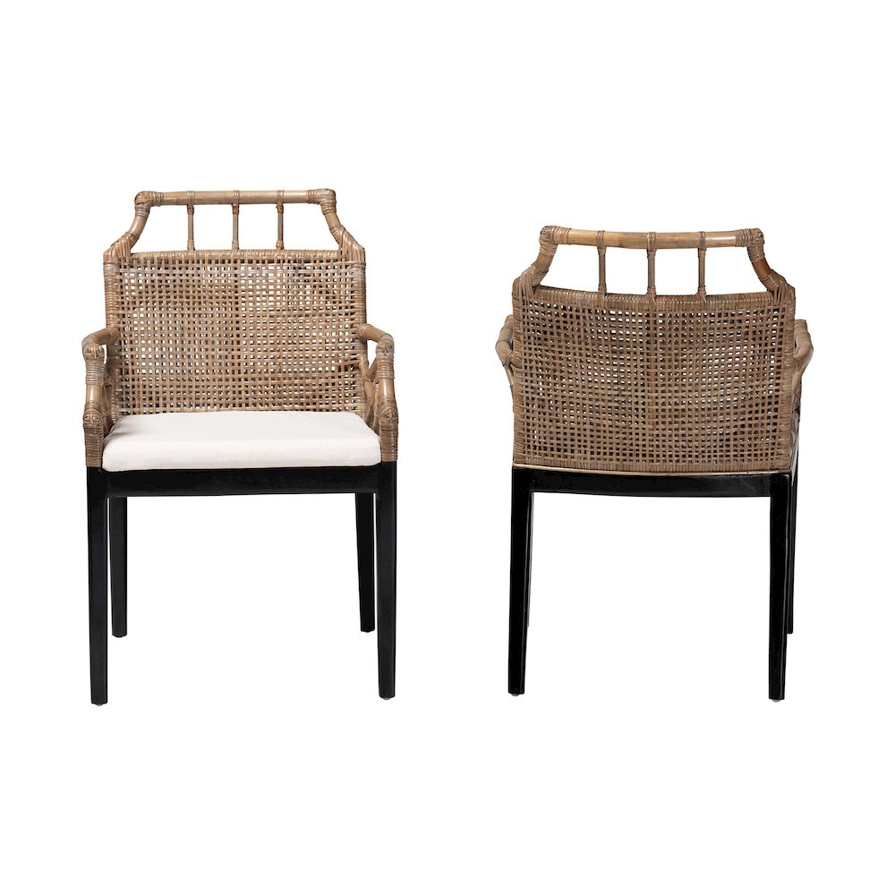 Abiel Natural Rattan 2Pc Dining Armchair Set with Cushion