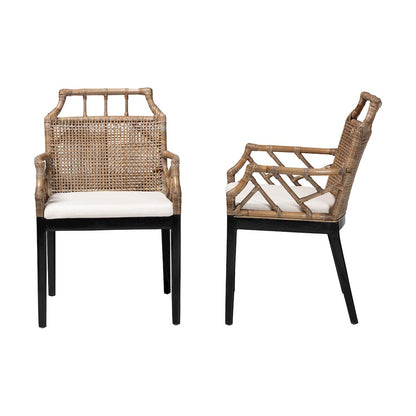 Abiel Natural Rattan 2Pc Dining Armchair Set with Cushion