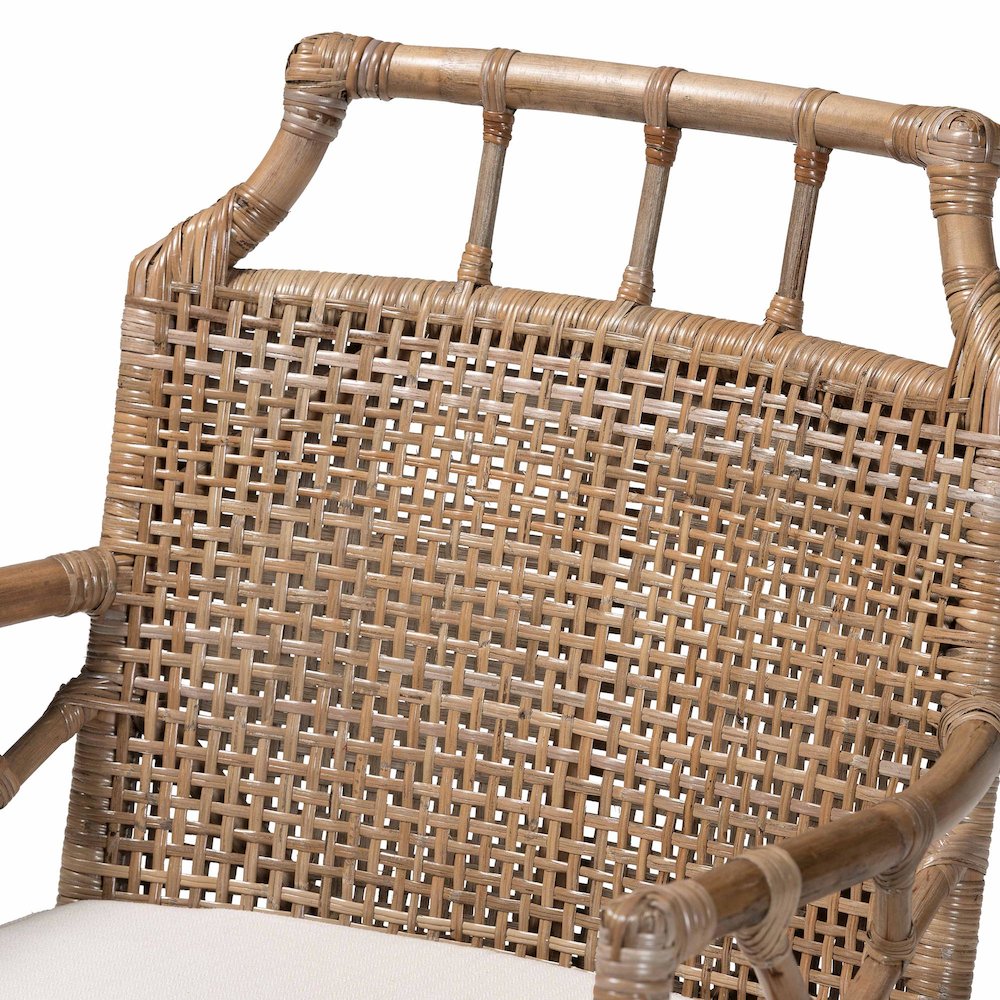 Abiel Natural Rattan 2Pc Dining Armchair Set with Cushion