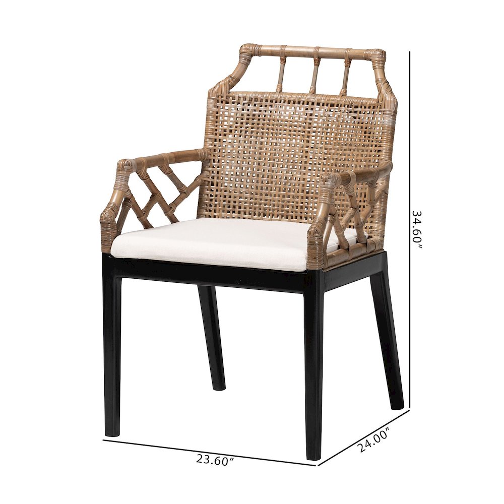 Abiel Natural Rattan 2Pc Dining Armchair Set with Cushion