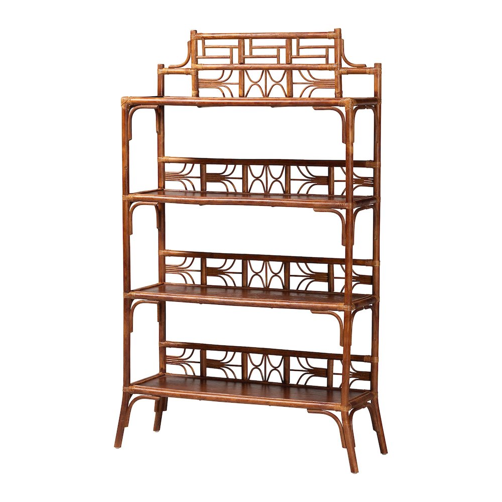 Aleya Marbled Tortoise Natural Rattan Display Shelf, 4-Tier Wicker Etagere