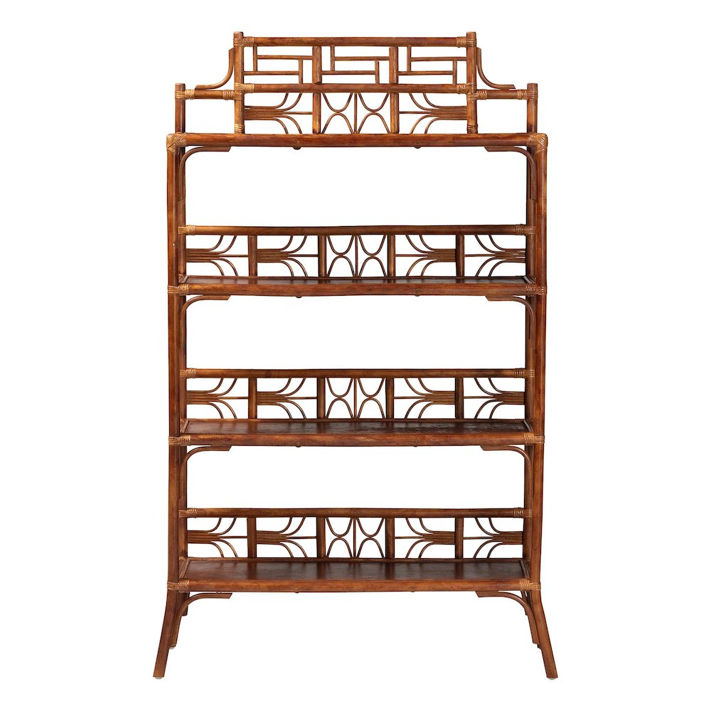 Aleya Marbled Tortoise Natural Rattan Display Shelf, 4-Tier Wicker Etagere