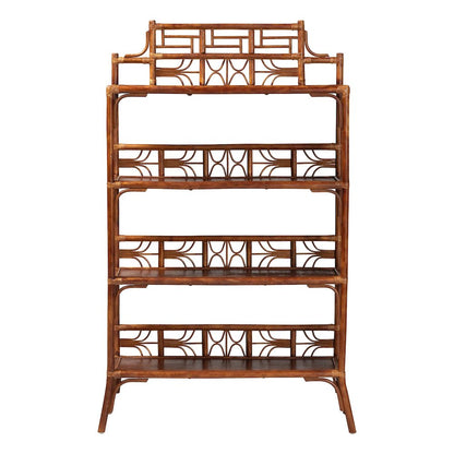 Aleya Marbled Tortoise Natural Rattan Display Shelf, 4-Tier Wicker Etagere