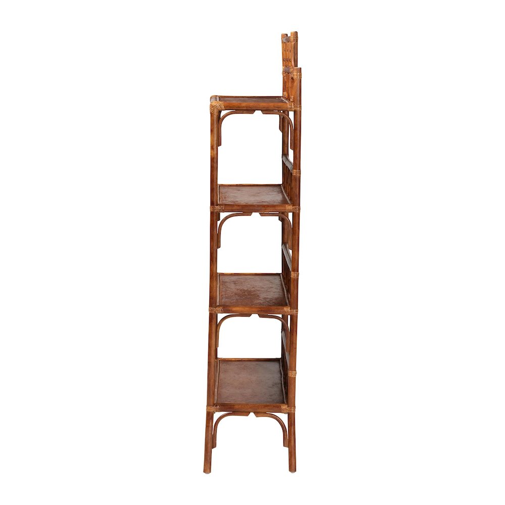Aleya Marbled Tortoise Natural Rattan Display Shelf, 4-Tier Wicker Etagere