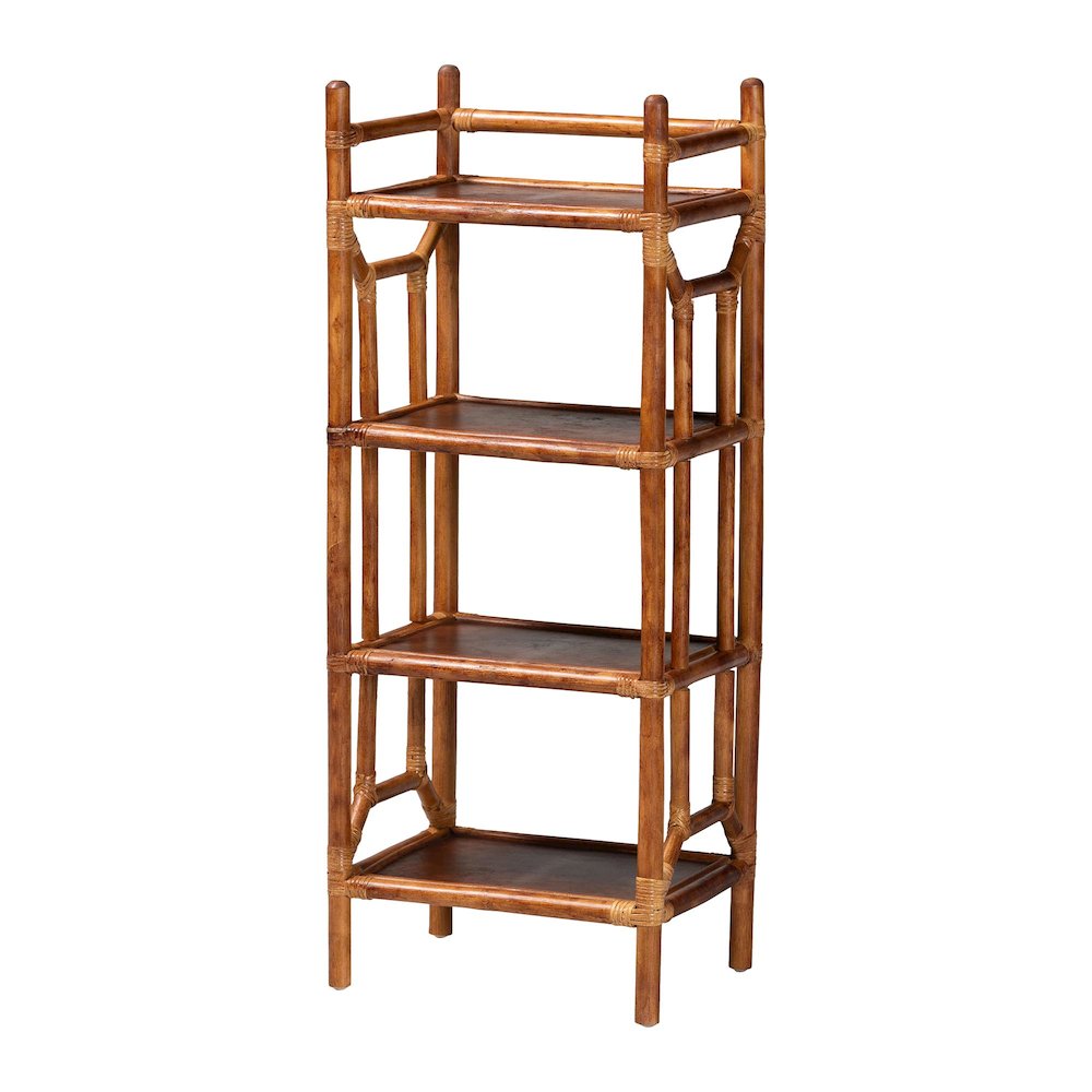 Basile Marbled Tortoise Natural Rattan Display Shelf, 4-Tier Wicker Etagere
