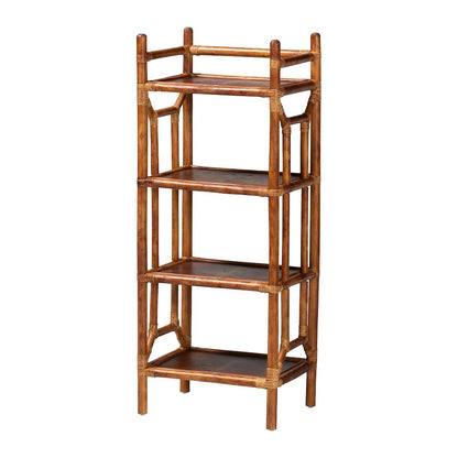 Basile Marbled Tortoise Natural Rattan Display Shelf, 4-Tier Wicker Etagere