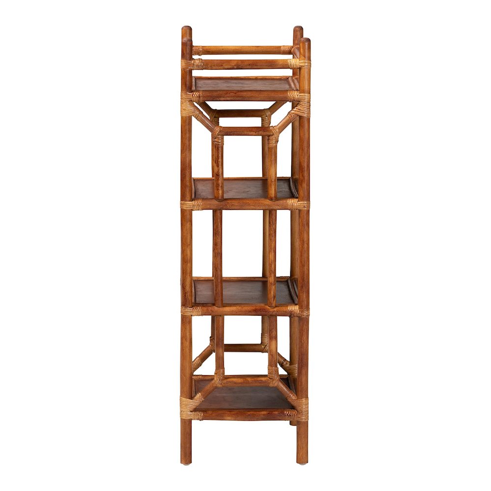 Basile Marbled Tortoise Natural Rattan Display Shelf, 4-Tier Wicker Etagere