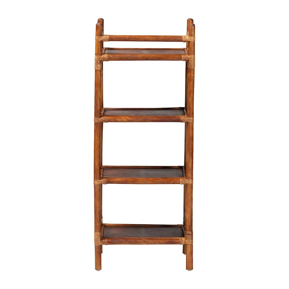 Basile Marbled Tortoise Natural Rattan Display Shelf, 4-Tier Wicker Etagere