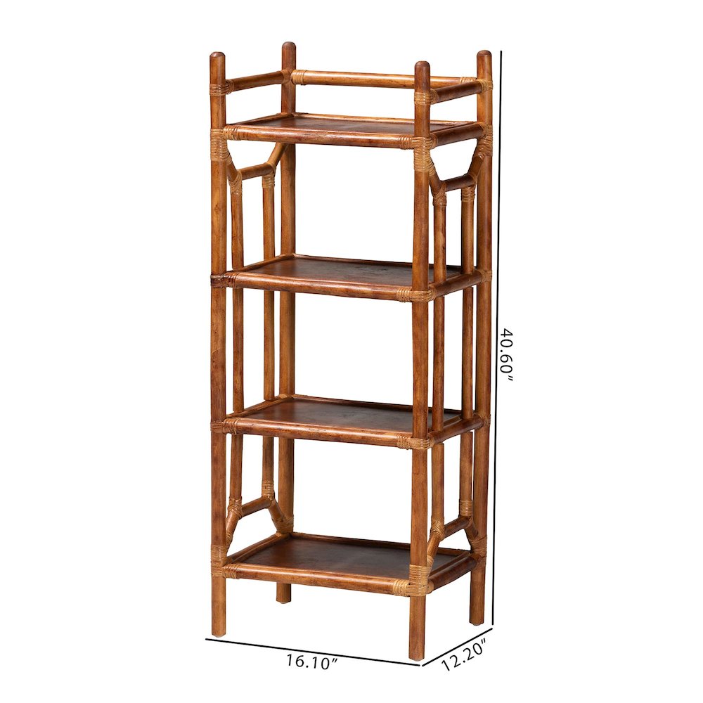Basile Marbled Tortoise Natural Rattan Display Shelf, 4-Tier Wicker Etagere