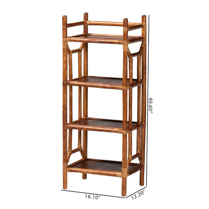 Basile Marbled Tortoise Natural Rattan Display Shelf, 4-Tier Wicker Etagere