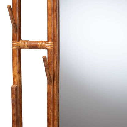 Feyre Marbled Tortoise Natural Rattan Hall Tree, Entryway Organizer with Mirror